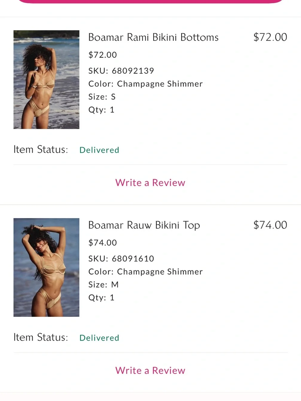 Boamar Rauw Bikini Top and bottoms. Never worn in champagne